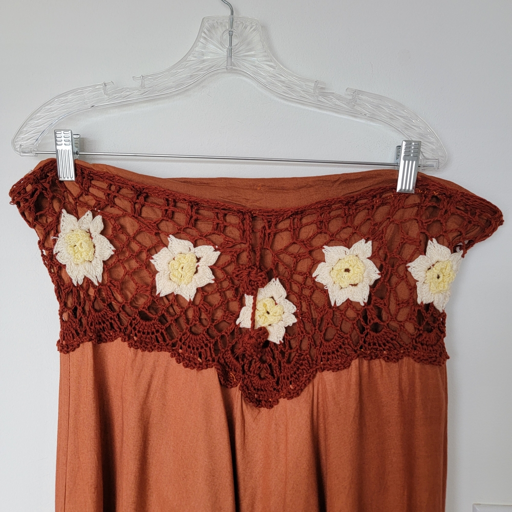 Bohemian Crochet Cotton Skirt Boho Hippy Hippie Gypsy Brown Asymeyrical Skirt - Picture 4 of 6